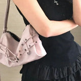  MQTIME  -  Korean Harajuku-style Retro Metal Buckle PU Leather Large-capacity Shoulder Bag Storage Bags Tote Bag Women's Bag Commuter Bags