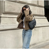 MQTIME  -  Chic Suede Short Jacket Woman Lapel Zipper Pocket Long Sleeves Solid Coats 2025 Autumn Casual Streetwear Lady New In Jackets
