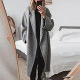 Mqtime Streetwear Single-Breasted Lapel Overcoat Windbreaker Thick Jacket Women Woolen Coat Winter Long Sleeve Office Lady Long Jackets