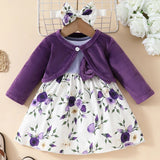 MQTIME  -  3Piece Spring Autumn Toddler Girl Clothes Baby Dresses Fashion Fleece Solid Long Sleeve Tops+Flowers Dress Newborn Items BC1405