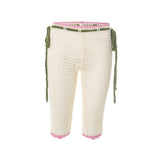 MQTIME  -  Women's Knitted Hollow Pants 2025 Fall New Casual Side Bandage Ruffles Hem Capri Straight Leg Trousers Holiday Beach Streetwear
