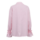 MQTIME  -  Striped Commuter French Shirt Women's Spring and Autumn New Printed Lapel Flared Sleeve Loose Pocket Shirt