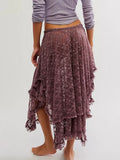 MQTIME  -  Women Lace Ruffle Courtship Half Slip Elastic Waist Asymmetrical Hemline Midi Skirts Semi Sheer Layered Maxi Skirts