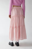 MQTIME  -  Low Waist Plain Skirts Low Waist Layered Maxi Skirts Ruffled Candy Color Sweet A-line Skirt Macaron Color Soft Skirt