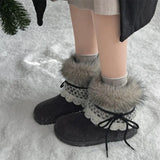  MQTIME  -  Sweet Lace Decoration Furry Suede Snow Boots Women Winter Thick Bottom Fluffy Fur Ankle Boots Warm Plush Designer Shoes