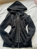  MQTIME  -  Y2K New Emo Fashion Rivet Zipper Hoodie Women Harajuku Black Oversized Hoodie Gothic Retro Classic Sweatshirt Autumn Clothing