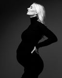 MQTIME  -  Maternity DressesStylish Maternity Dress for Baby Shower Elegant High Neck Long Sleeve Dress for Pregnancy Photoshoots