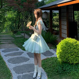 MQTIME  -  Woman Dress Elegant French Style Flying Sleeve Summer Fashion Casual Square Collar Party Mini Dresses Sweet Ladies