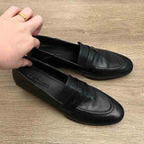 MQTIME  -  Women's Black Penny Loafers Leather Slip On Loafers for Women Comfortable Low Heel Dress Shoes Handmade Casual Office Shoes Lady