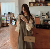 Mqtime Maternity Stitching Fake Two-piece Clothes French Temperament Pregnancy Palace Sleeve Long-sleeved Dress 2024 Spring Autumn New