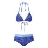 MQTIME  -  Women's 2 Piece Bikinis Set Fashion Y2k Printed Tied Halter Neck Swimsuit with Bow Shorts Boxers Summer Bathing Suit