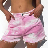 MQTIME  -  Pink Tie-dye Spring and Summer New Fashion Sexy Stretch Casual Personality Ripped Fringed Ladies Denim Shorts Women's Clothing