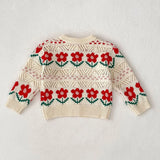 MQTIME  -  New autumn baby clothing, 0-3 year old female baby, small red flower jacquard knitted sweater jacket