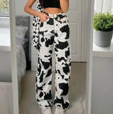 MQTIME  -  y2k Woman Pants Sexy High Waisted Pants Straight Trousers Cow Pattern Leg Street Style Single Breasted Printed Womens Trousers