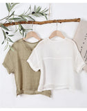 MQTIME  -  100% Ramie Drop-Shoulder Loose Kid's Short-Sleeve T-Shirt  Summer New Casual V-Neck Boys And Girl Shirt Simple Children's Tops