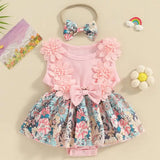 MQTIME  -  New Girl's Pit Strip Lace Splicing Flower Full Printed Flying Sleeve Jumpsuit Princess Style Cartoon Cute Climbing Dress