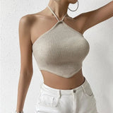 MQTIME  -  New Sexy Spicy Girl Women's Style Short Backless Hanging Neck Tie up Knitted Tank Top for Women