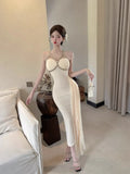 MQTIME  -  Woman Dress Sexy Sleeveless Mesh Patchwork Bandage Slim Temperament Backless Party Dresses Elegant Summer Fashion