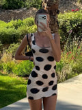  MQTIME  -  Sexy Irregular Patterned Dress Fashionable And Sexy Square-neck Sleeveless Trendy Hot Leopard Print Party Hip-hugging Lady Robe