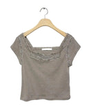 MQTIME  -  Low Saturation Lace Trim Design ort Sve T-irt Retro Korean Sle Commute Sle Summer Collection Slimming ort Length