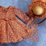 MQTIME  -  Baby Girl Clothing With Hat Long Sleeves Tulle Princess Girl Dress Mesh Polka Dot Set For Birthday Gift Photo Shoot