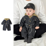MQTIME  -  Baby Clothes 0-2 Y Infant Boys Casual Denim Jumpsuit Toddler Girls False Patchwork Hooded Romper