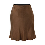 MQTIME  -  5 Colors Summer Elastic High Waist Bright Satin Skirt Women Feels Smooth A-line Short Skirts Femme Bottom Army Green Black Brown
