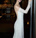 MQTIME  -  Beautiful White Wedding Dresses Floor Length Long Sleeves Backless Bridal Gowns Lace Appliques Vestidos De Novia Customized