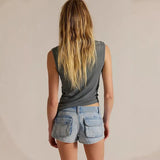 MQTIME  -  Summer New Women Korean Denim Shorts Pants Lady Low Waist Elastic Slim Fit Hot Pants Female Sexy Deep Blue Hip Wrapping Jeans