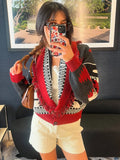  MQTIME  -  Fashion Geometric Printed Knitted Jackets For Women 2026 Autumn Long Sleeve Sweater Coats Single Breasted Lady Street Chic Tops