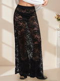 MQTIME  -  Women s Summer Lace Midi Skirt with Sheer Overlay Perfect for Beach Vacations Club Nights and Streetwear Chic