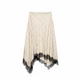 MQTIME  -  Women Vintage Chic Midi Skirt Elegant Women Plaid Lace Long Skirt New Summer  Commute Dinner Party Lady Skirt