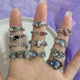 Mqtime Kpop 90s Grunge Aesthetic Irregular Liquid Metal Heart Moonstone Open Ring For Women Luxury Vintage Jewelry EMO Y2K Accessories