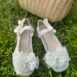 MQTIME  -  Comfortable Round Toe Block Heels Chunky Pumps Women's Lolita Bow Pearl Chain Embellished Low Heel Wedding Party Dress Shoes