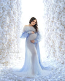 MQTIME  -  Elegant Lace Appliques Maternity Wedding Dress Off-Shoulder Organza Mesh Prom Party Gowns High Slit  Photography Dresses