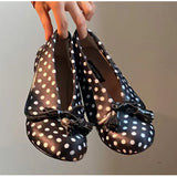MQTIME  -  Vintage Lapel Design Polka Dot Women Pumps Fashion Bowknot Tassel Horsehair High heels Spring Autumn Female Chunky Modern Shoes