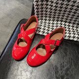 MQTIME  -  Red Flats Shoes Women Ballerina Round Toe Mary Janes Summer New In Ballerinas Zapatos Mujer