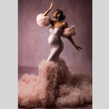 MQTIME  -  Lush Ruffles Tulle Maternity Photoshoot Detachable Sleeve Pink платье для беременных Pregnancy Dress