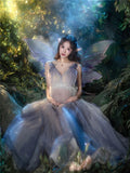 MQTIME  -   Women Photography Props Champange Mesh V-neck Fairy Elegant Maternity Dresses Perspective Pregnancy Dress for Studio Shooting