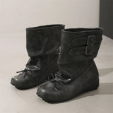 MQTIME  -  Vintage y2k Slouch Mid Calf Boots Women Shoes Retro Low Heel Comfortable Walking Casual Boots Wide Legs Fitting