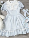  MQTIME  -  Japanese Sweet Fashion Lolita Kawaii Lace Spliced Turn Down Dress Y2k Preppy Slim Short A Line Dresses Punk New Girl Clothes