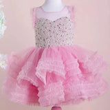 MQTIME  -  White Flower Girl Dresses Tulle Tiered Pearls With Bow Sleeveless For Wedding Birthday Party Banquet Princess Gowns