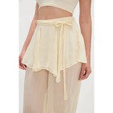 MQTIME  -  Women's Long Bloomers Layered Skirted Pants with Belt Tied Sheer Balloom Mid Rise Sheer Slips Bubble Culottes Bottoms