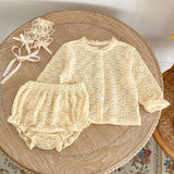 MQTIME  -  Autumn new baby clothing, soft set for 0-3 year old female baby, flower jacquard knitted long sleeved top+bread pants