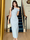 MQTIME  -  Elegant Solid Bodycon Evening Party Dresses Fashion Diagonal Collar Off Shoulder Prom Vestidos Summer Korean Female Clothing New