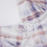 MQTIME  -  Y2k Plaid Gauze V Neck Spaghetti Strap Sexy Backless Patchwork Short Women's Dress