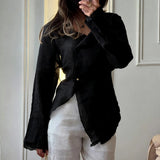  MQTIME  -  Spring/Summer New Lace Solid Color Irregular Versatile Casual Long Sleeve Shirt for Women