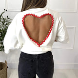 MQTIME  -  Versatile Basic White T-shirt Loose Designers Chic Crew Heart Cutout Casual Women's Tee Layered Stylish Trendy Streetwear