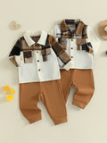 MQTIME  -  Infant Boy Autumn Ensemble Checkered Flannel Shirt with T Sleeves and Stretchy Trousers - 2-Piece Set for Little