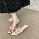 MQTIME  -  New Arrival Women's Shoes Exquisite Bow Pointed Head Mules for Woman Elegant French Casual Shoes Designer Shoes Zapatos De Mujer